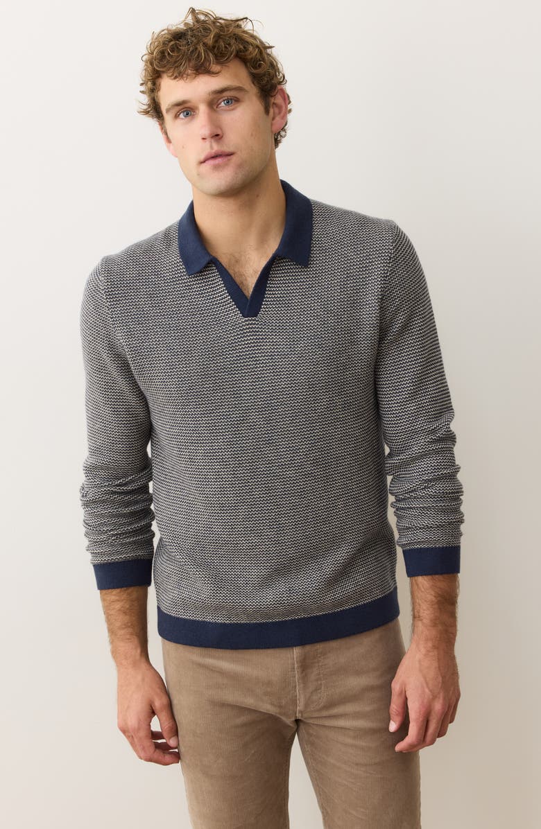 Marine Layer Liam Johnny Collar Long Sleeve Sweater Polo, Alternate, color, Navy/ Driftwood