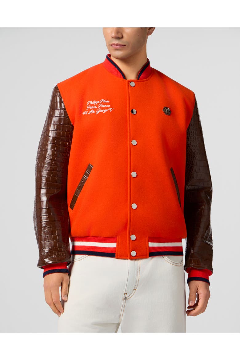 Varsity Bomber Cocco Sleeves Paris Men, Main, color, orange