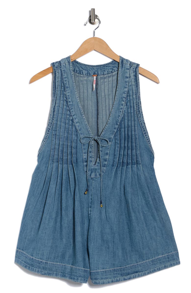 Free People Webster Denim Romper, Alternate, color, Falling Rain Wash