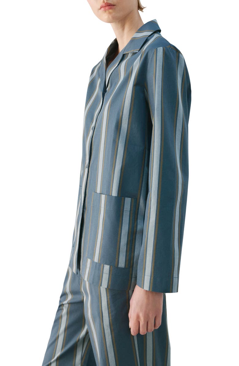MANGO Stripe Cotton Button-Up Pajama Shirt, Alternate, color, Turquoise