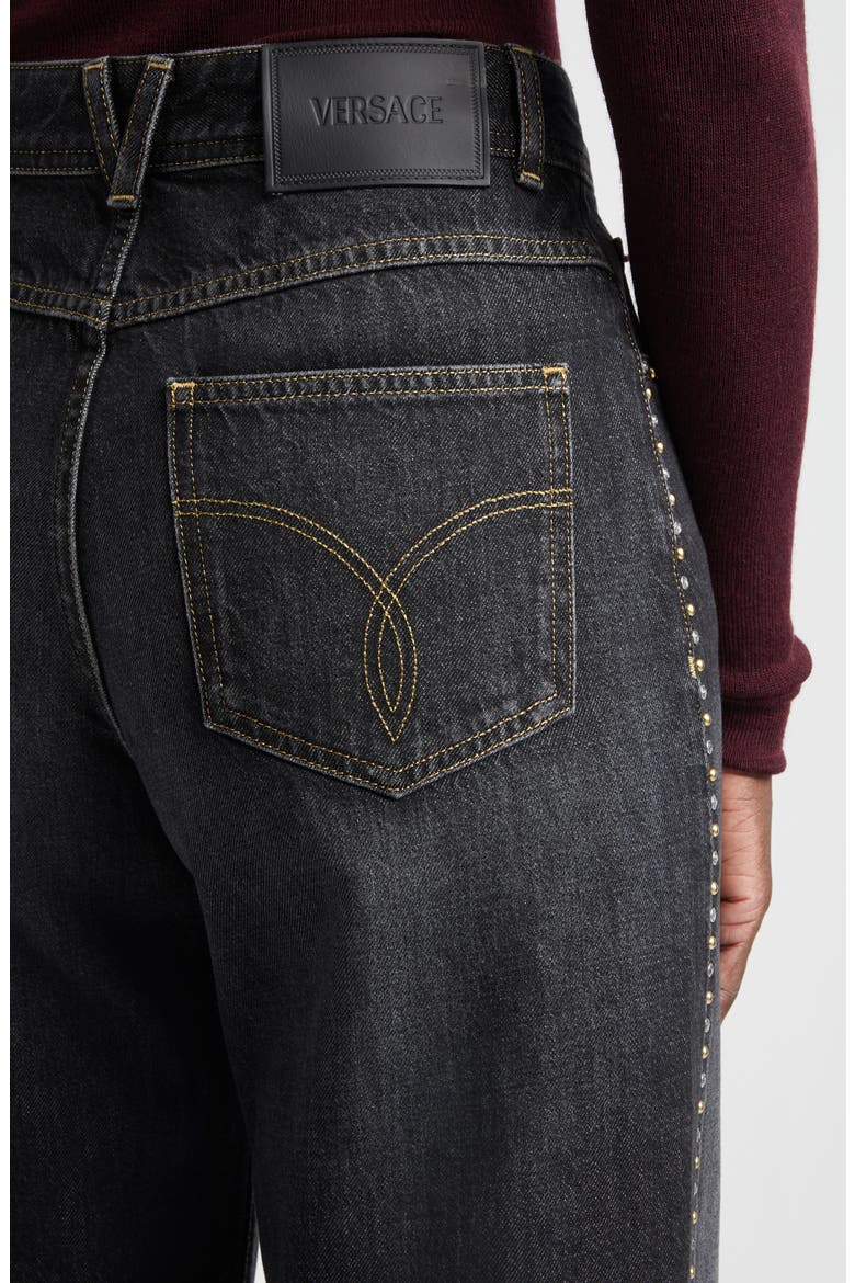 Studded Straight Leg Jeans, Alternate, color, BLACK
