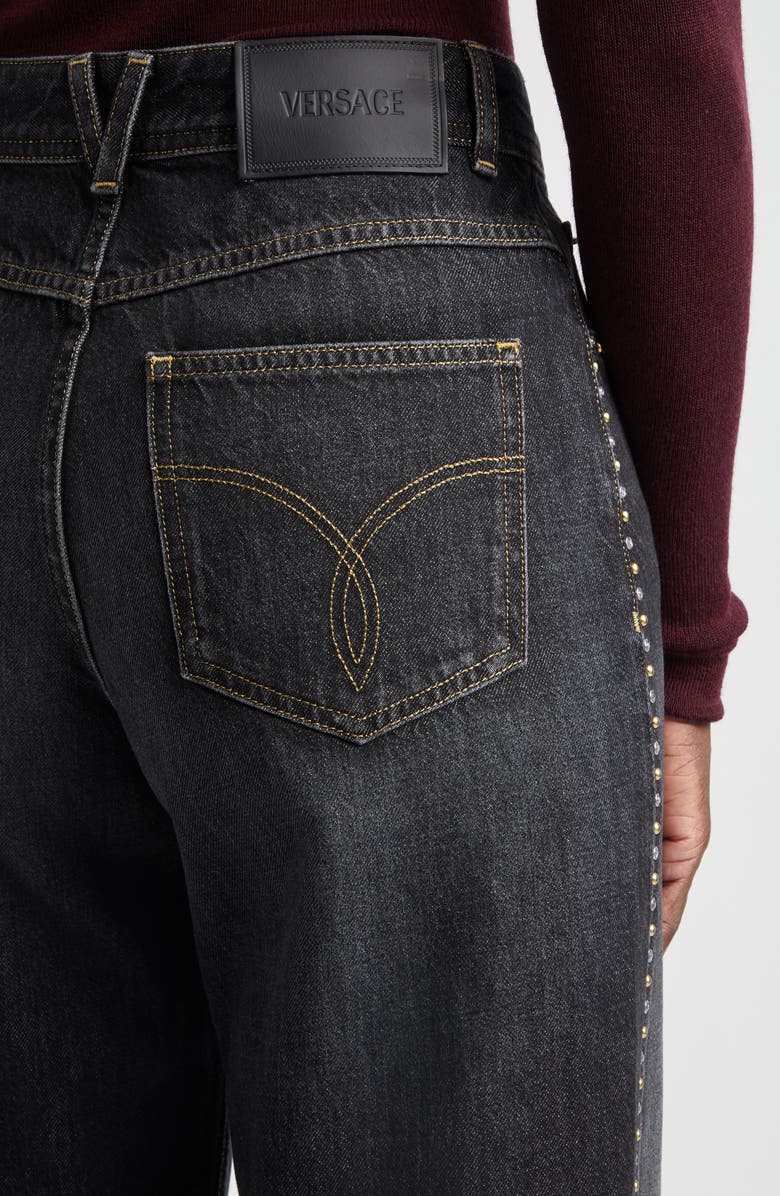 Versace Studded Straight Leg Jeans, Alternate, color, Black