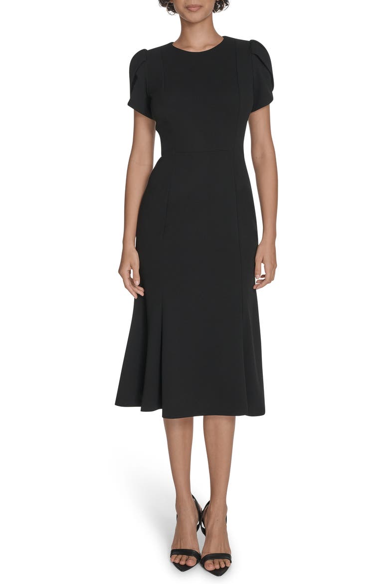 Calvin Klein Tulip Sleeve Crepe A-Line Midi Dress (Women)