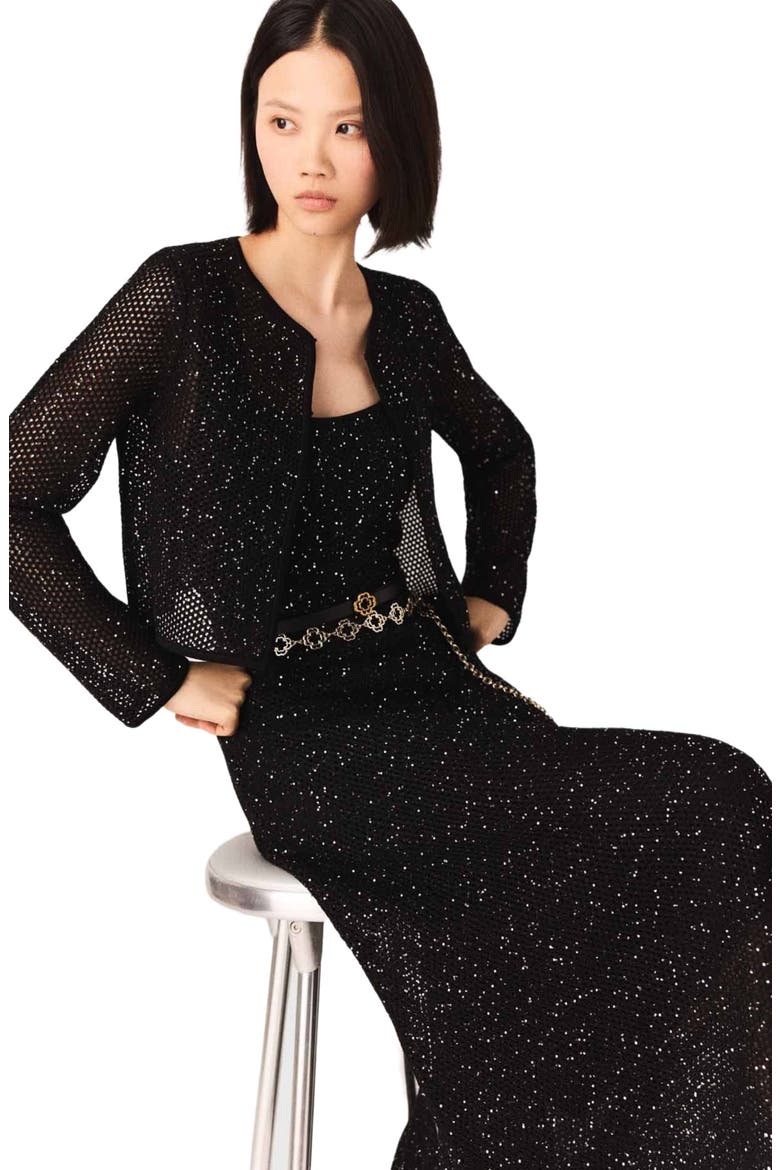 Rhinestone knit cardigan, Alternate, color, Black