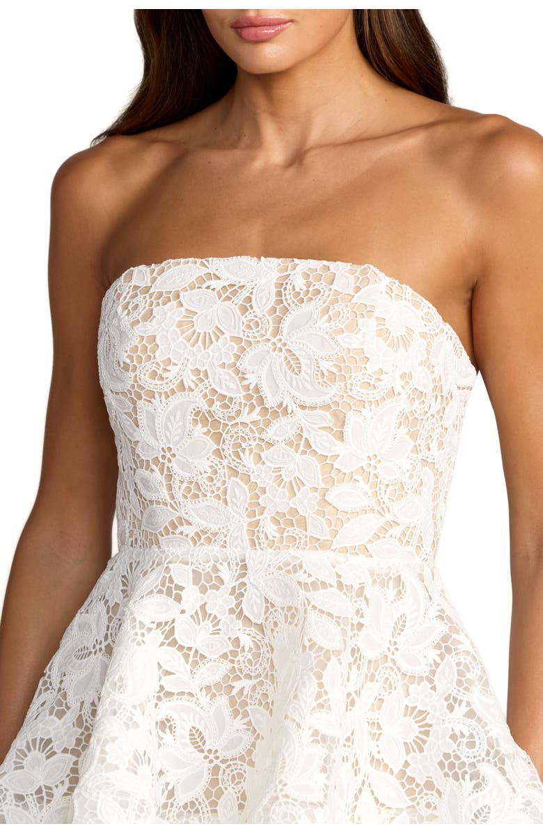 Mac Duggal Women's Strapless Lace Tiered Floral Detail Midi Dress, Alternate, color, Ivory