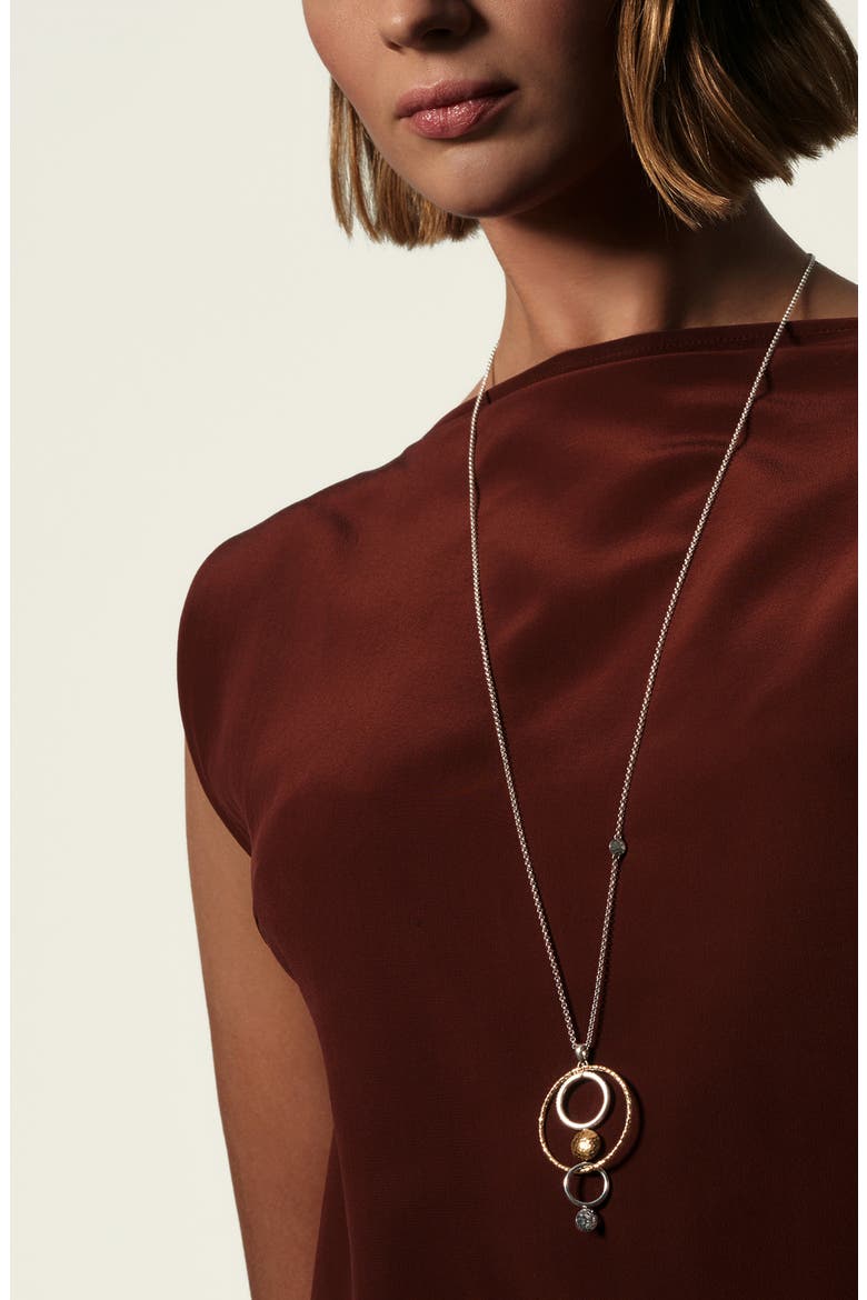 Dot Hammered Long Drop Pendant Necklace, Main, color, SILVER/ GOLD