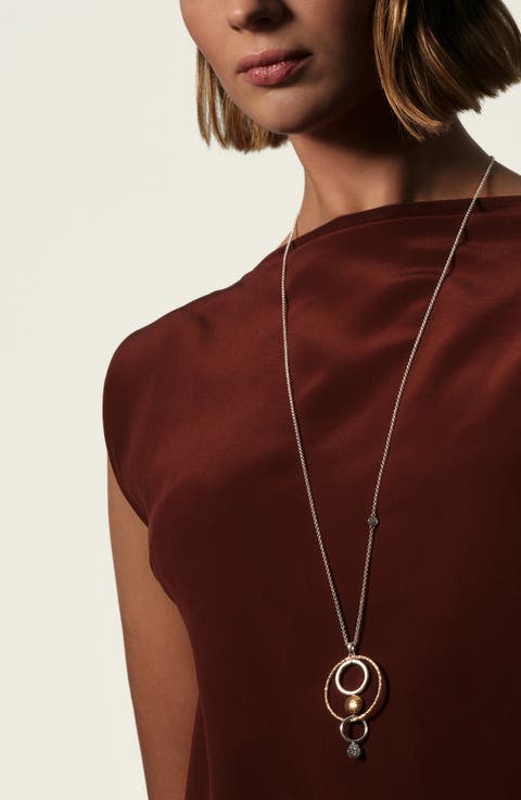 Dot Hammered Long Drop Pendant Necklace