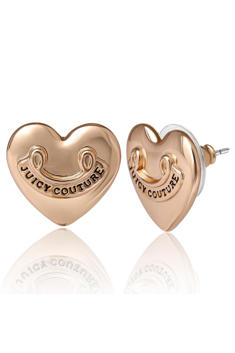 Heart Stud Earrings with Iconic Logo, Alternate, color, Gold