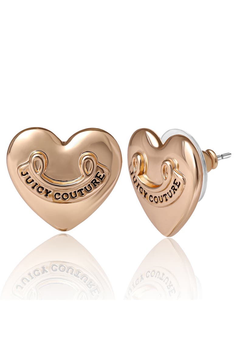 Juicy Couture Heart Stud Earrings with Iconic Logo, Alternate, color, Gold