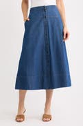 Anne Klein Button Front Denim Midi Skirt
