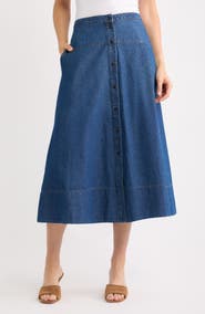 Anne Klein Button Front Denim Midi Skirt