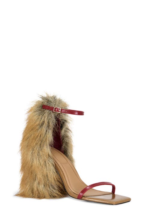 Arette Faux Fur Block Heel Sandal (Women)