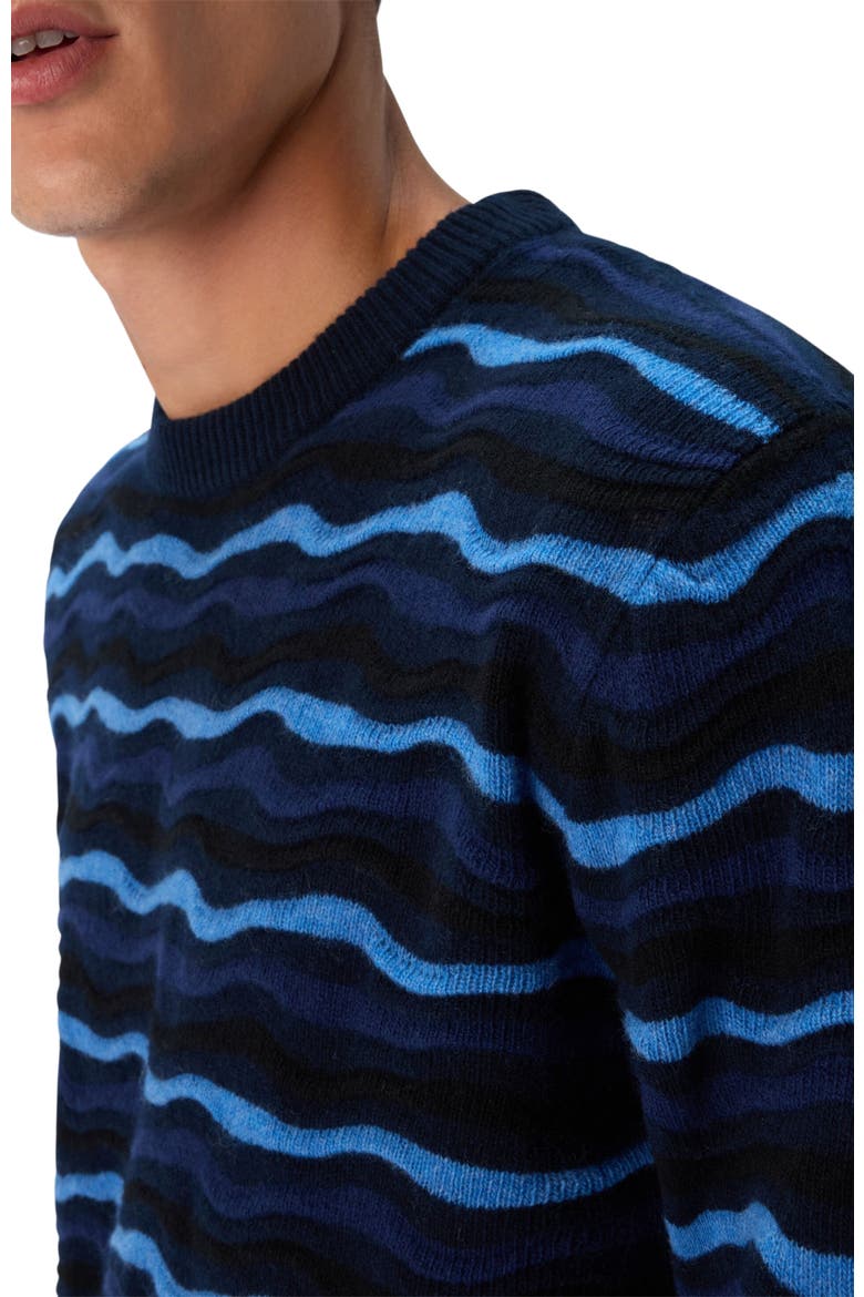 Crew Neck Sweater With Wave Pattern, Alternate, color, Blue