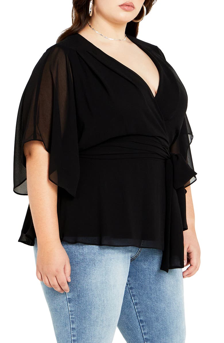 City Chic Elegant Georgette Faux Wrap Top, Alternate, color,