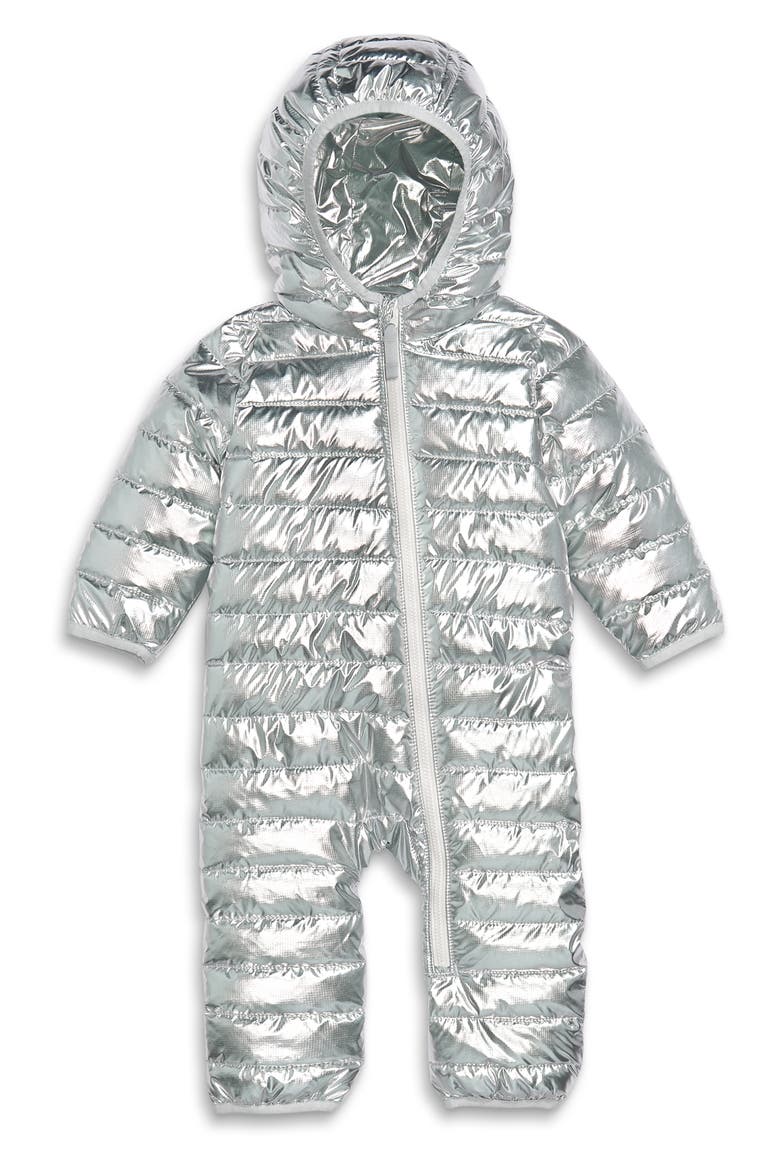 Lightweight Water Repellent Metallic Puffer Snowsuit, Main, color, SILVER
