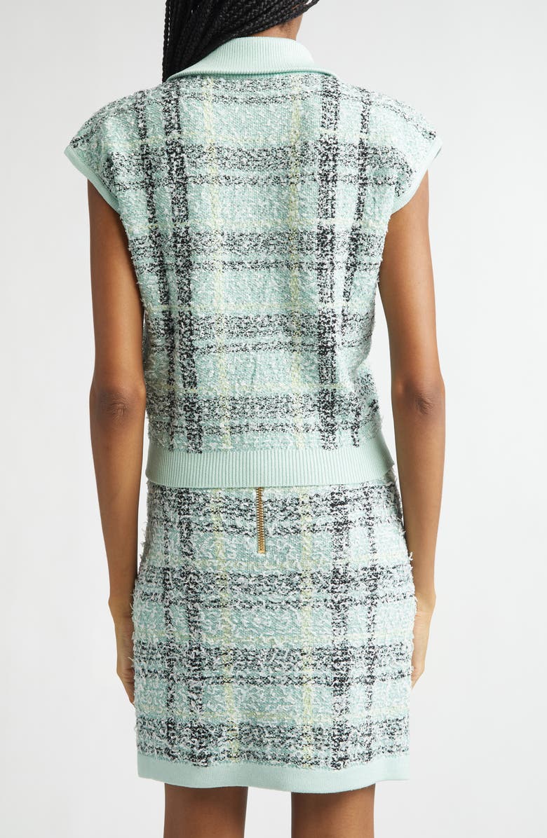 Balmain Tweed Zip Funnel Neck Sweater, Alternate, color, Ulm Pale Green/ Multi