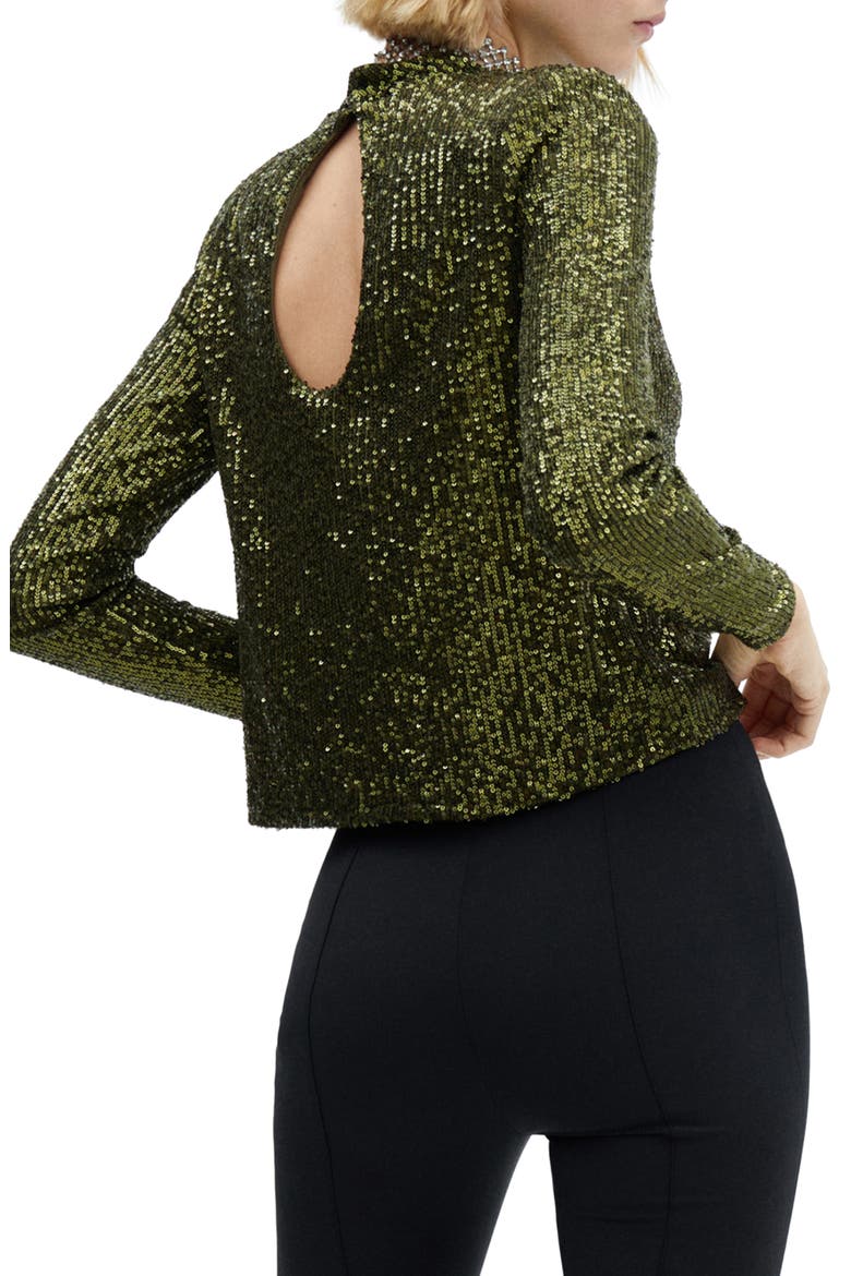 Mock Neck Sequin Top, Alternate, color, OLIVE GREEN