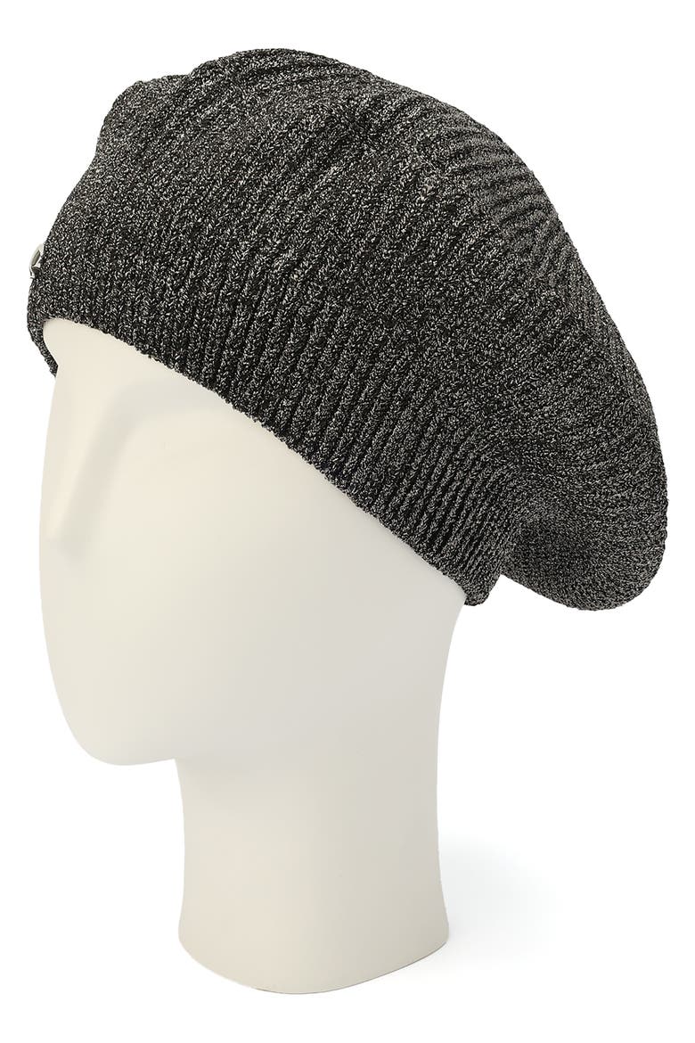 metallic ribbed beret, Alternate, color, BLACK