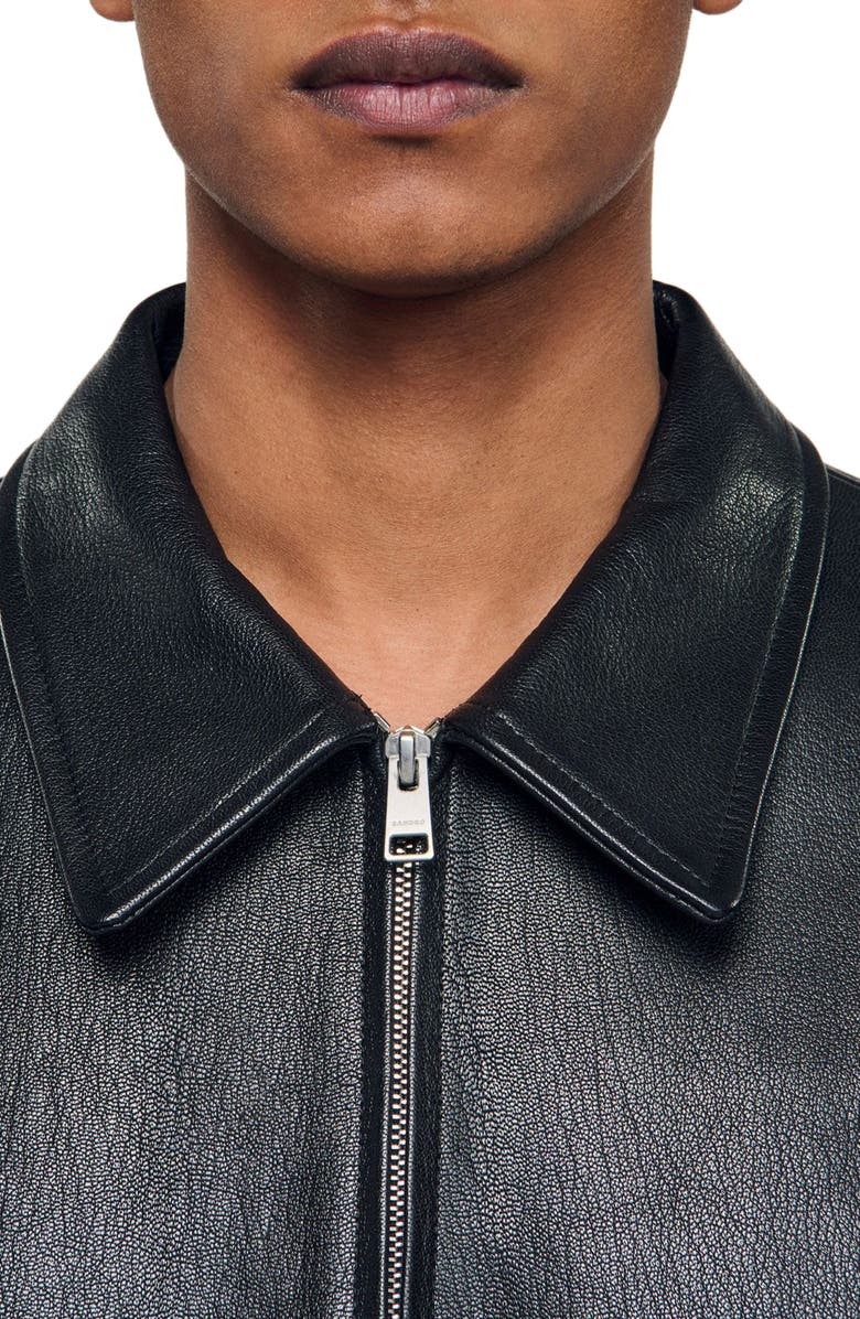 SANDRO Zip-up leather jacket, Alternate, color, Black