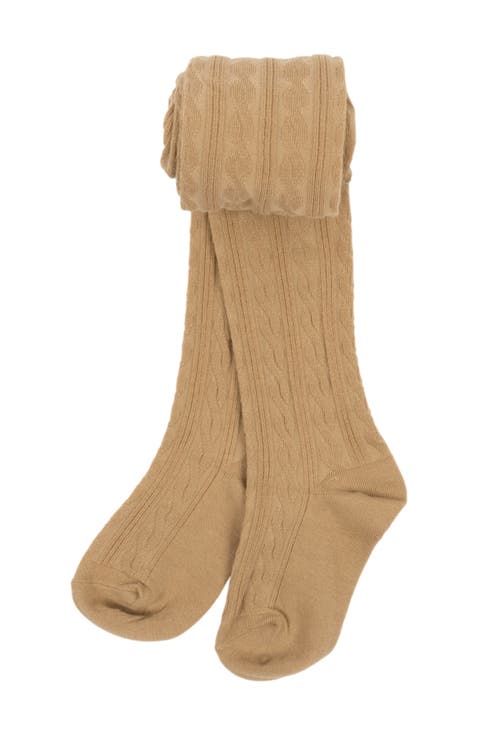 Girls Cable Knit Tights, Cotton Blend