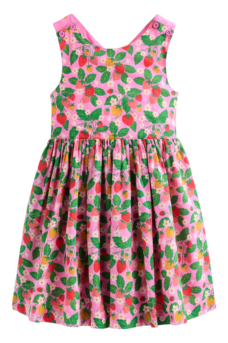 Kids' Harper Strawberry Print Crossback Cotton Sundress, Main, color, COSMOS PINK STRAWBERRY PATCH