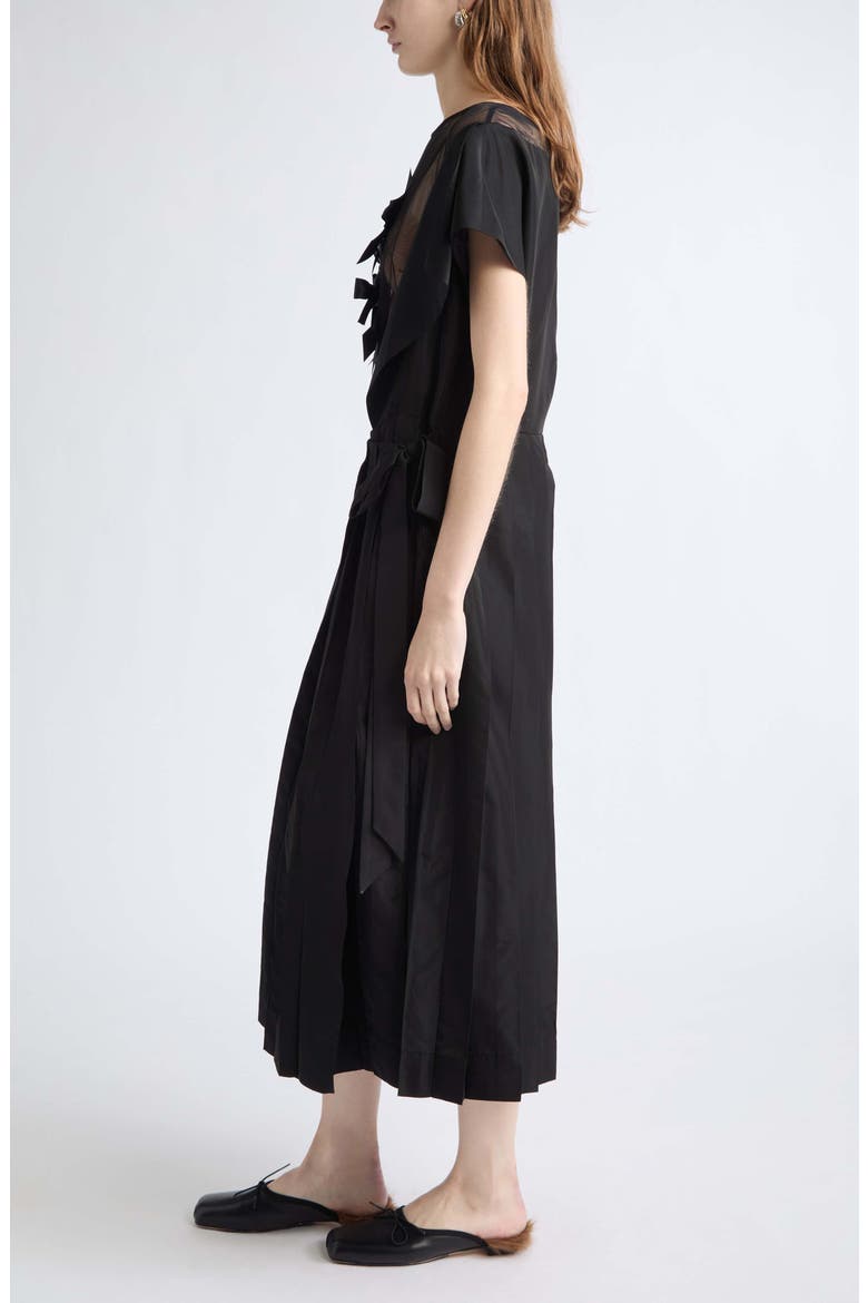 Sheer Pleated Bow Dress, Alternate, color, BLACK/ BLACK