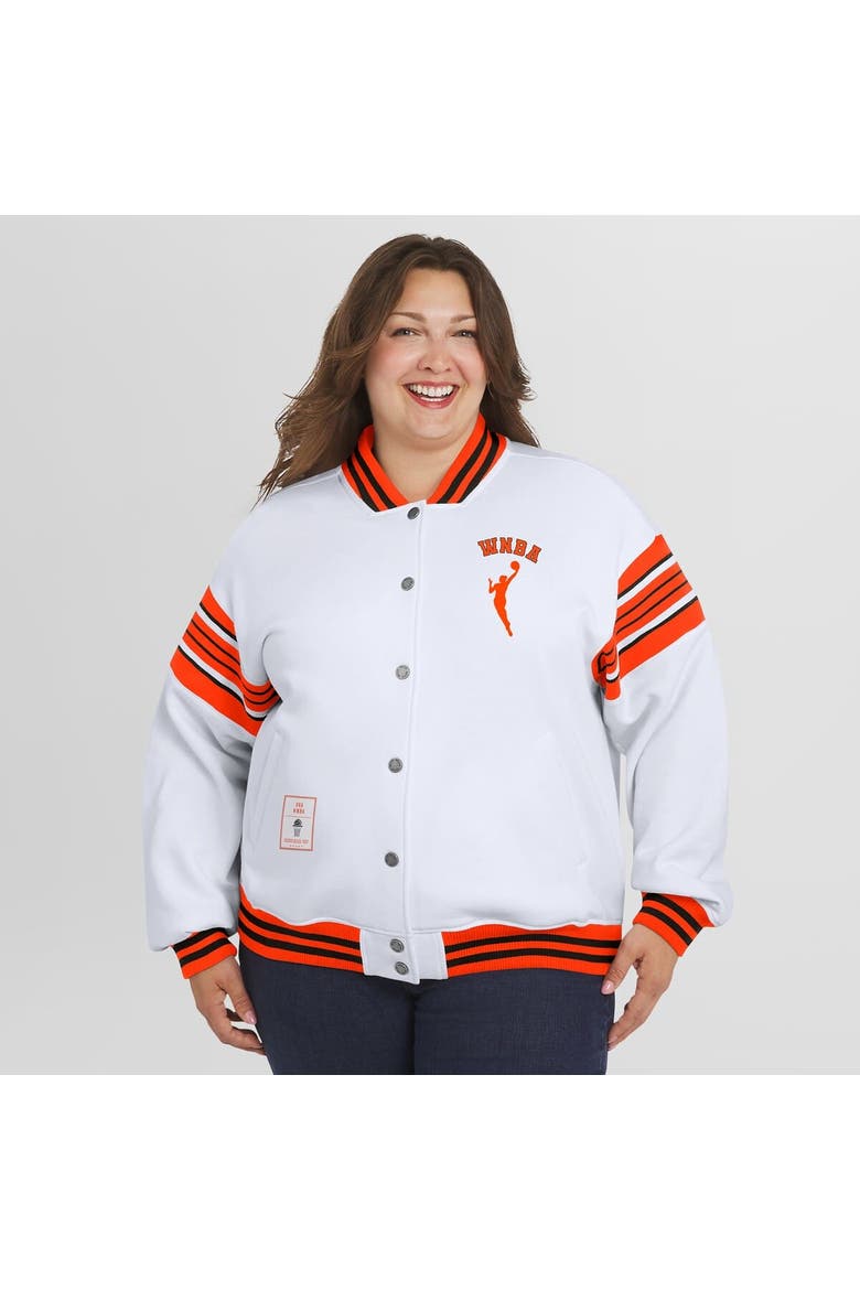 Women's WEAR by Erin Andrews White/Orange WNBA Full-Snap Fleece Sweatshirt Jacket, Alternate, color, White