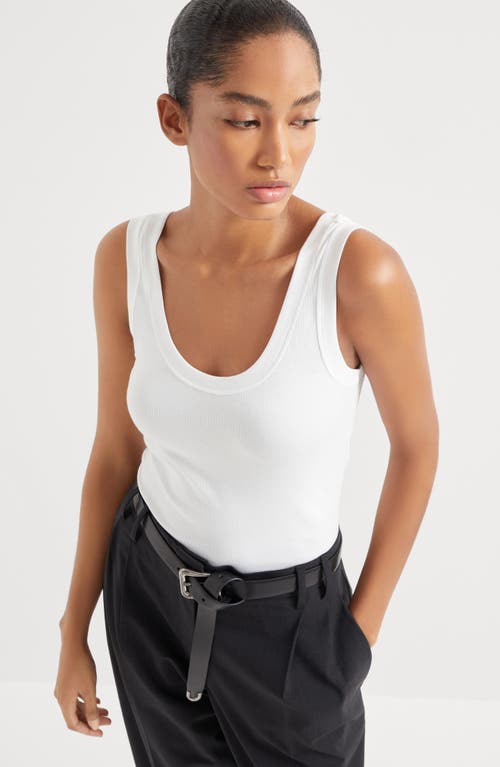 Brunello Cucinelli Ribbed Jersey Top In White