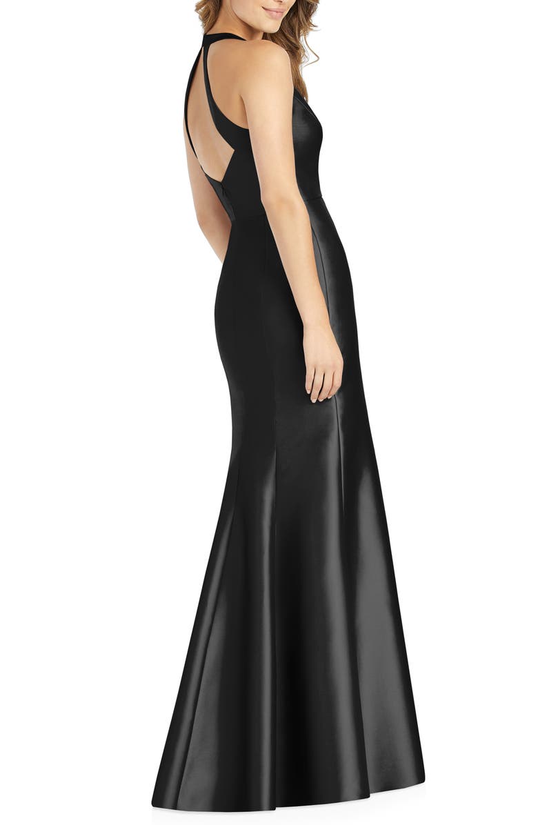 Alfred Sung Halter Satin Trumpet Gown, Alternate, color, 