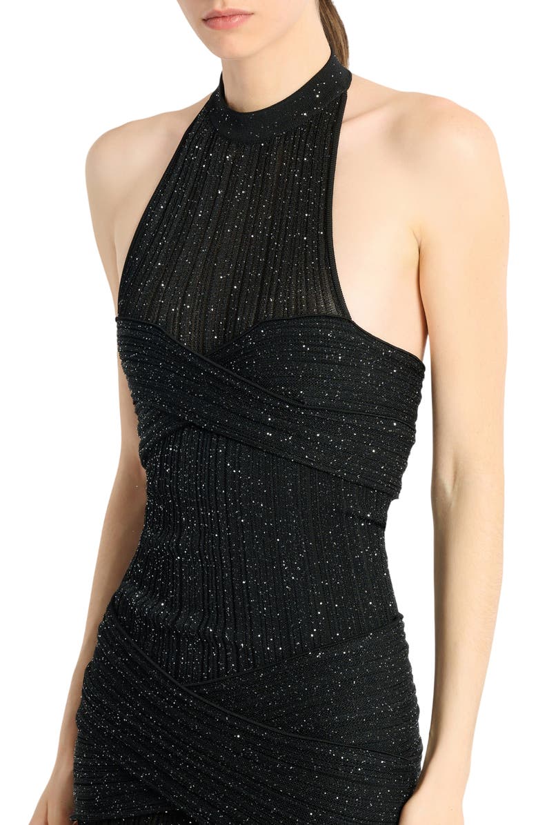 Balmain Long Fléchage knit dress, Alternate, color, Black