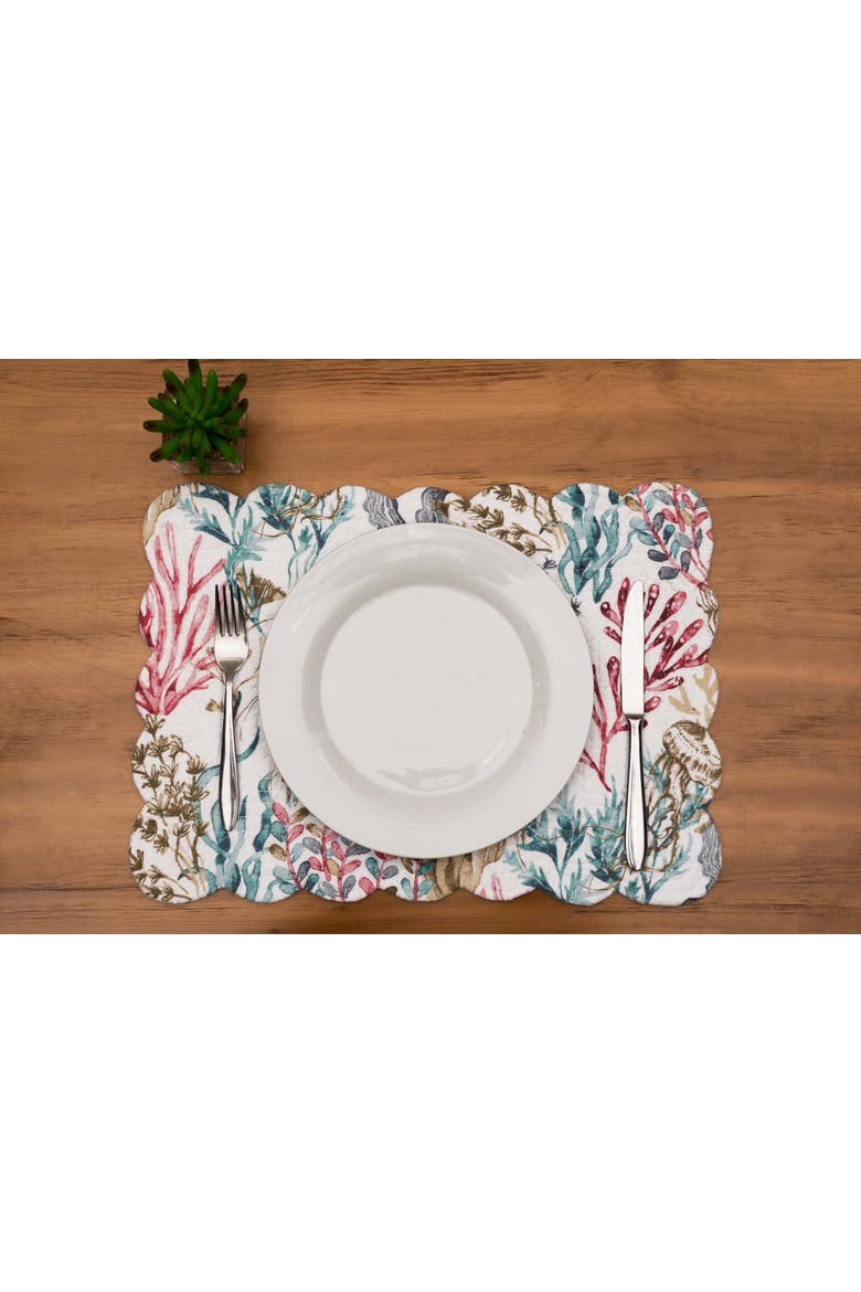 Delphina Reef Cotton Placemat Machine Washable Set of 6, Alternate, color, White