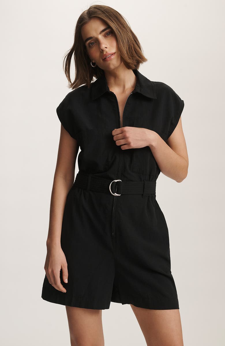 Mavi Jeans Belted Romper, Alternate, color, Black
