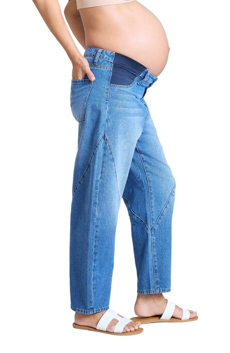 MOTHERHOOD MATERNITY Under the Belly Barrel Leg Maternity Jeans, Alternate, color, Medium Wash