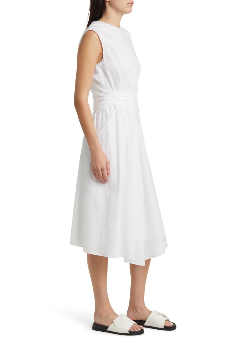 Ruched Sleeveless Cotton Midi Dress, Alternate, color, WHITE