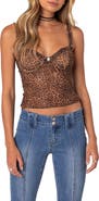 EDIKTED Lidia Leopard Print Sheer Mesh Bra Top