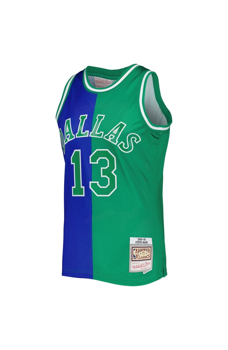Mitchell & Ness Men's Mitchell & Ness Steve Nash Blue/Green Dallas Mavericks Hardwood Classics 1998/99 Split Swingman Jersey, Alternate, color, 