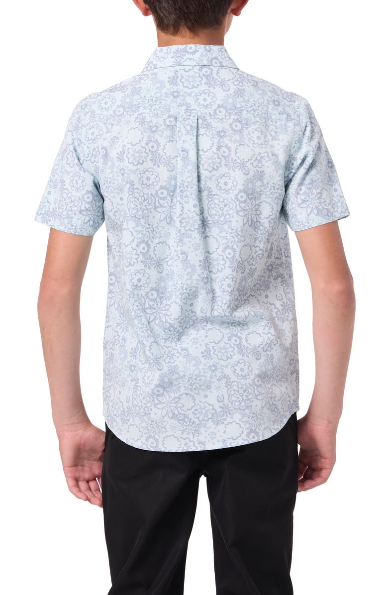 O'Neill Kids' Oasis Palm Tree Print Short Sleeve Button-Up Shirt, Alternate, color, Pastel Turquoise