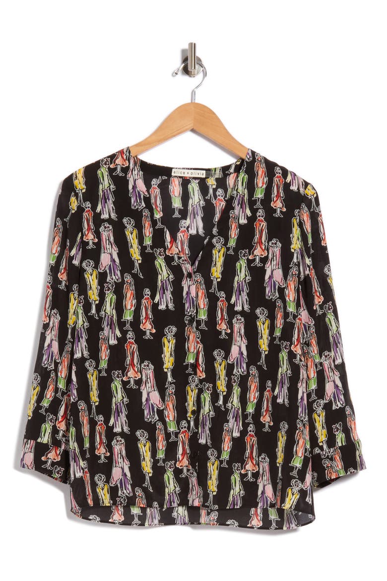 Colby Staceface Silk Shirt, Main, color, MELROSE STACE BLACK