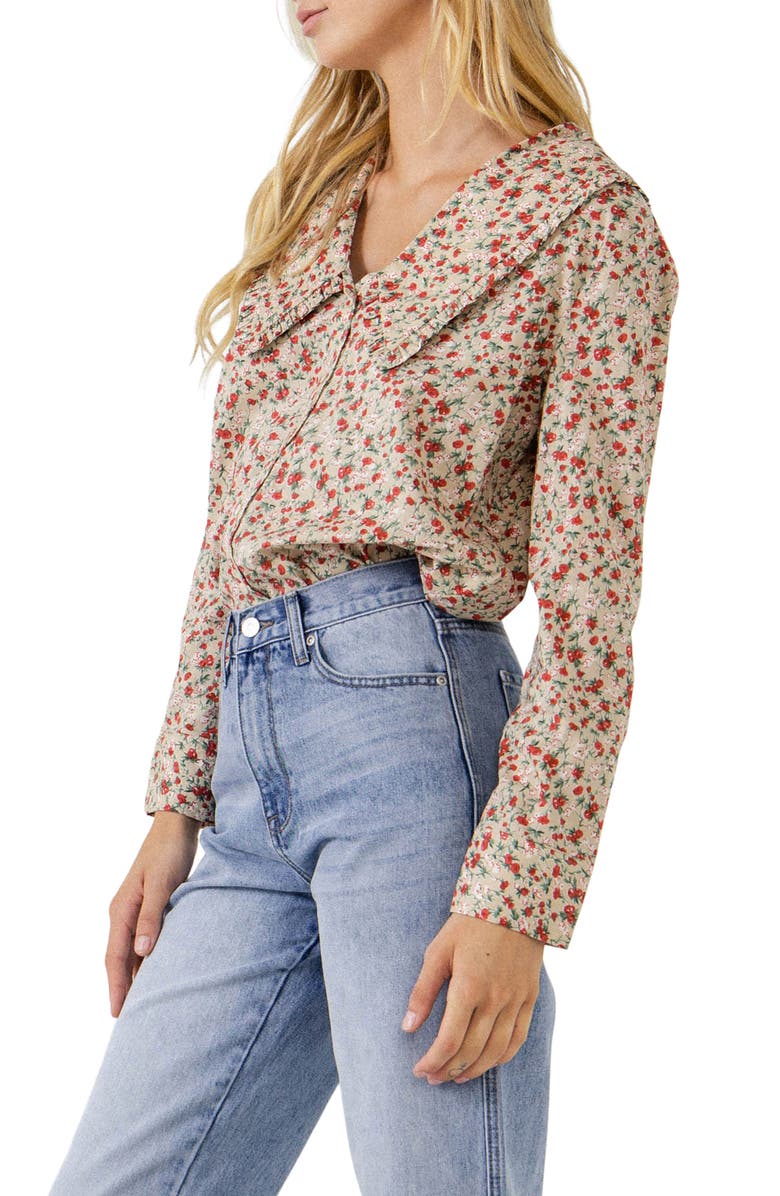 English Factory Floral Wide Collar Long Sleeve Shirt, Alternate, color, 