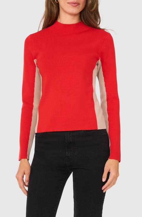 Colorblock Mock Neck Sweater