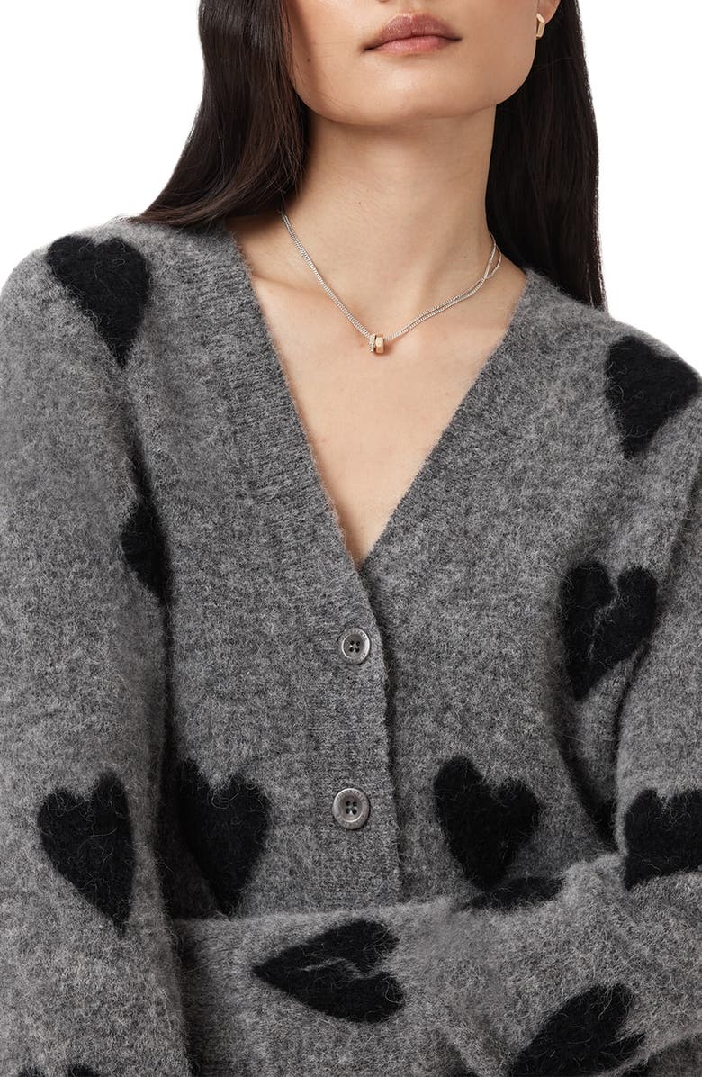 AllSaints Amora Heart Alpaca & Wool Blend Cardigan, Alternate, color, Grey/ Black