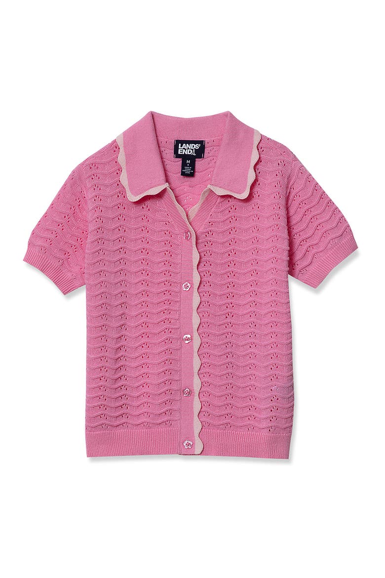 Girls Short Sleeve Collared Sweater, Main, color, Prism Pink