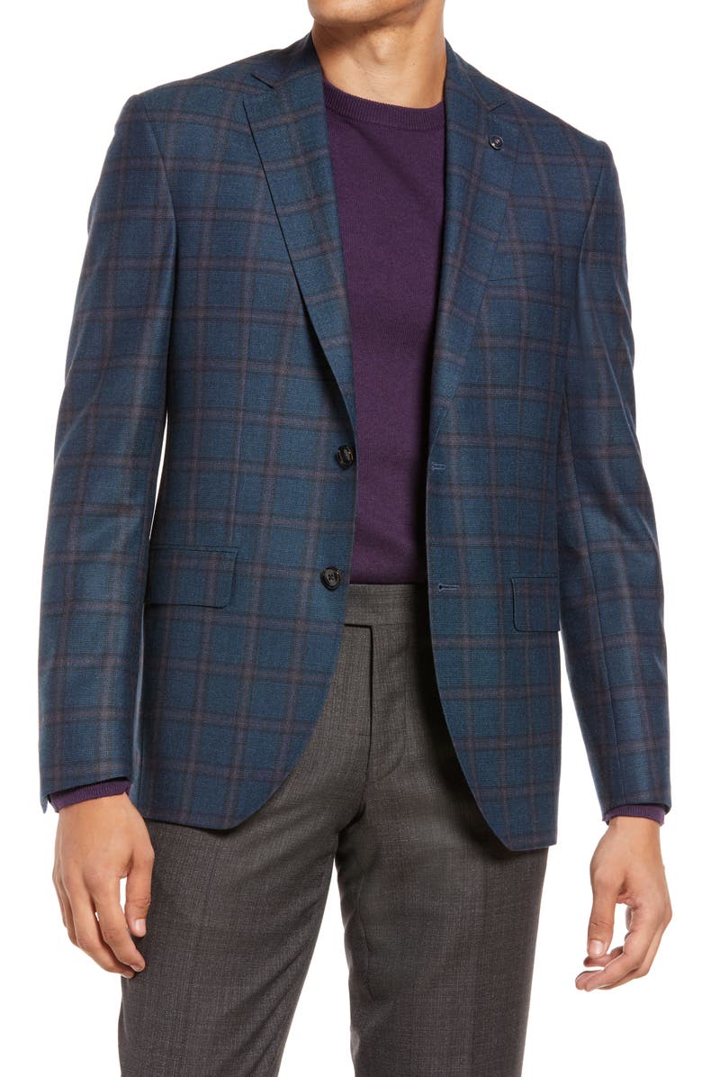 Ted Baker London Karl Slim Fit Windowpane Wool Sport Coat, Main, color, 