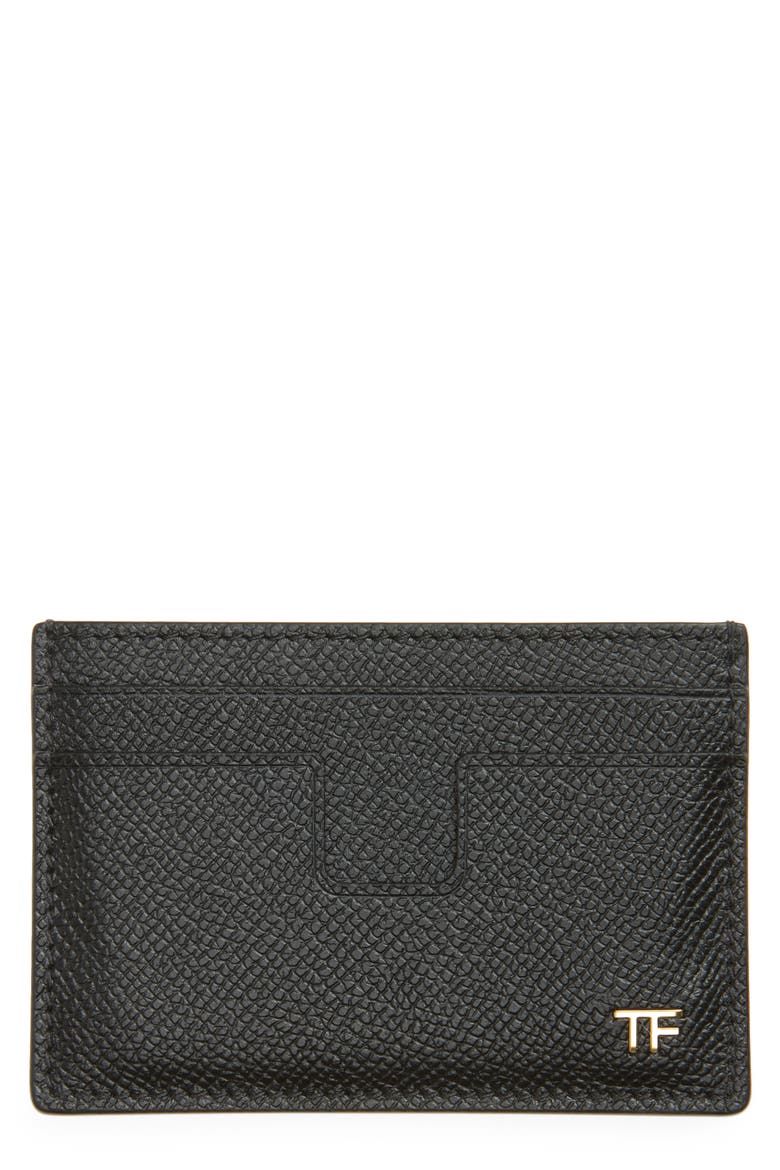 T-Line Soft Grain Leather Card Holder, Main, color, NAA BLACK
