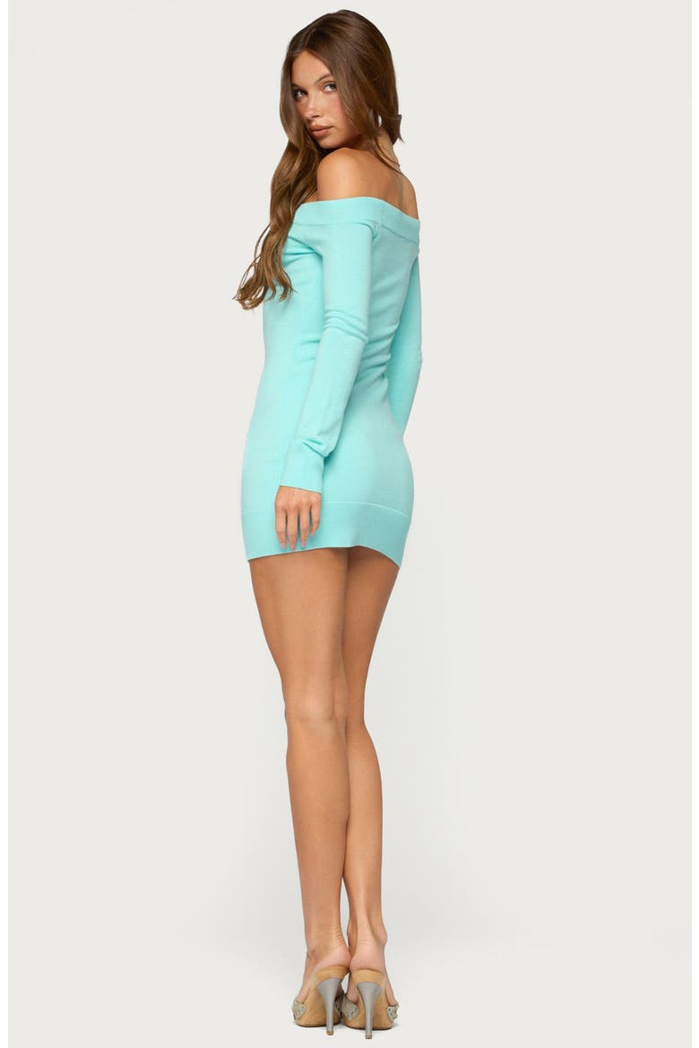 Makia Knitted Off Shoulder Minidress, Alternate, color, AQUA