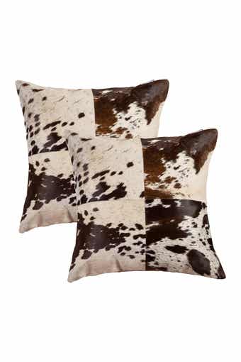 Natural 2-Pack Torino Quattro Genuine Cowhide Pillow 18" x 18" - Chocolate/White
