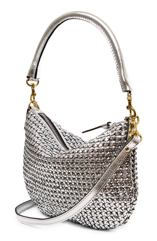 Clare V . Petit Moyen Woven Leather Messenger Bag In Silver