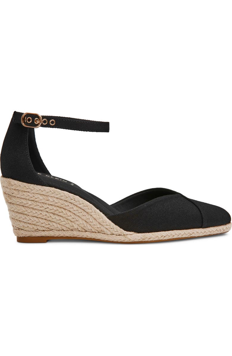 Anne Klein Wilmott Ankle Strap Espadrille Wedge Sandal, Alternate, color, Black Canvas