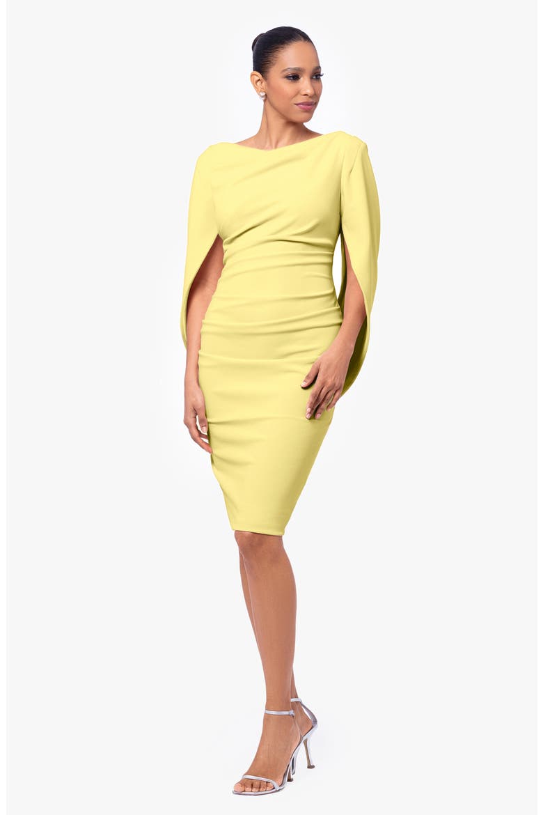 Drape Back Scuba Crepe Cocktail Dress, Alternate, color, LEMON