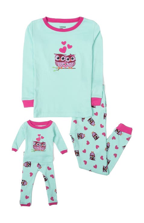 Girls Matching Doll Printed Cotton Pajamas, Animal & Seasonal Prints (Toddler, Little Kid & Big Kid)
